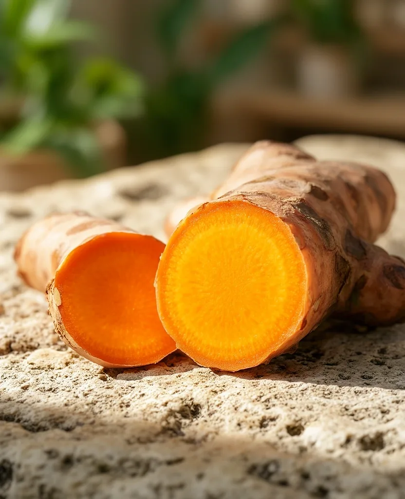 Botanical detail of raw turmeric